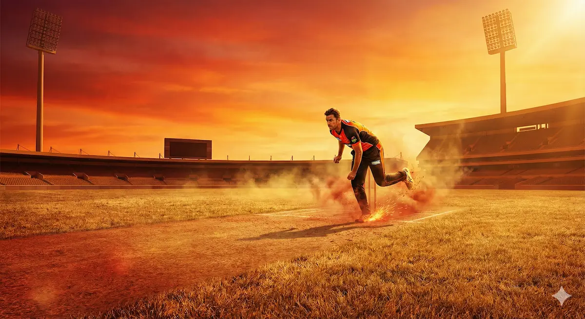 Australian cricket stadium at sunset showing dry pitch and steep bounce conditions used for BBL betting venue analysis