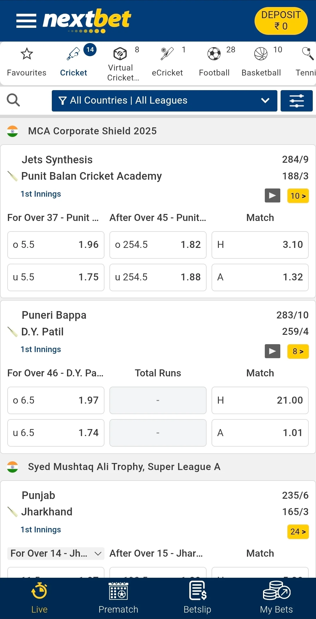 Nextbet mobile app with live cricket betting features