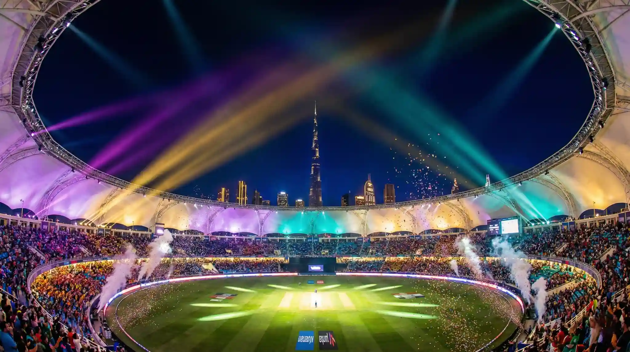 ILT20 2025-26 betting tips - Dubai cricket stadium at night with vibrant floodlights