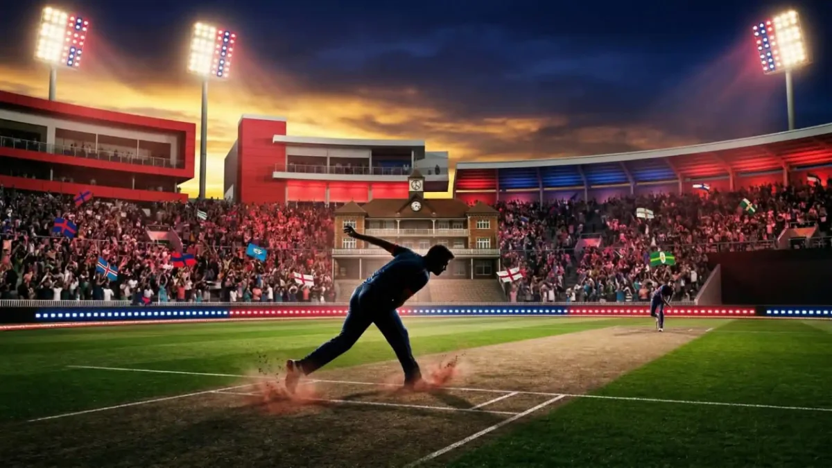 T20 Blast 2026 betting tips - Fast bowler in action at an English county cricket ground under red floodlights