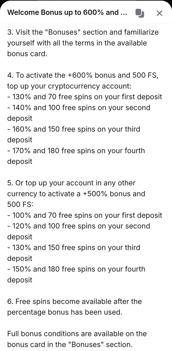 1win welcome bonus terms: up to 600% for a crypto account, up to 500% and 500 free spins in other currencies