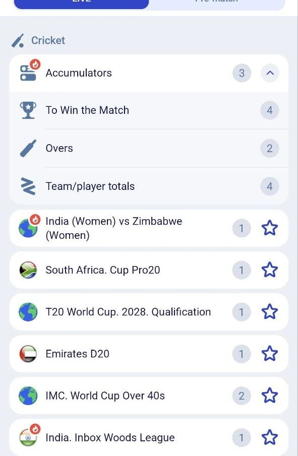 Paripesa app live cricket list with India Women v Zimbabwe Women, South Africa Cup Pro20 and the Emirates D20