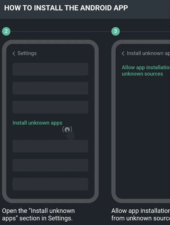 Planbet Android install guide: open Install unknown apps in Settings, then allow installs from unknown sources
