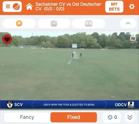 Rs9 in-play cricket page with a video window above the score strip