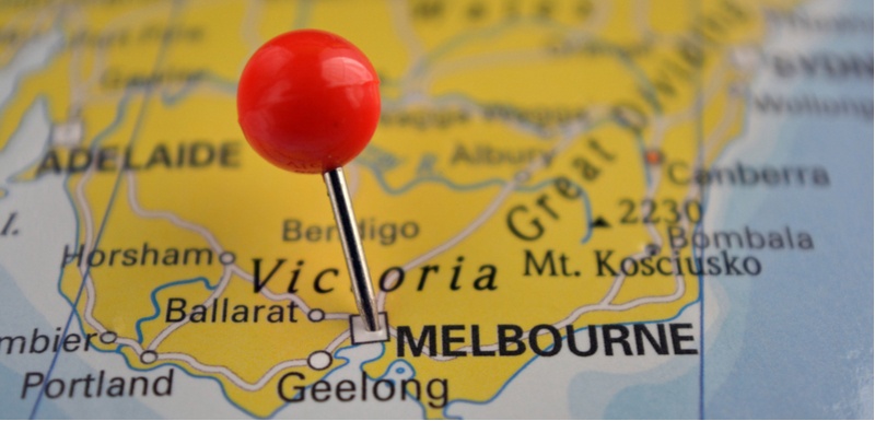Melbourne on the map of Australia