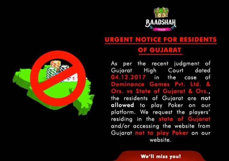 Baadshah poker notice for gujarat